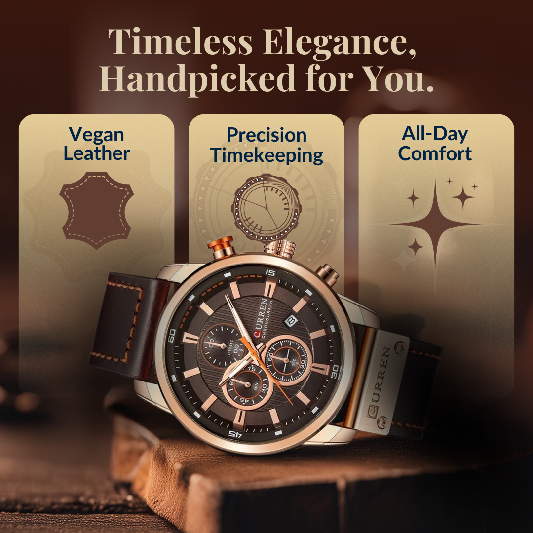 Elegant Quartz Watch with Leather Band