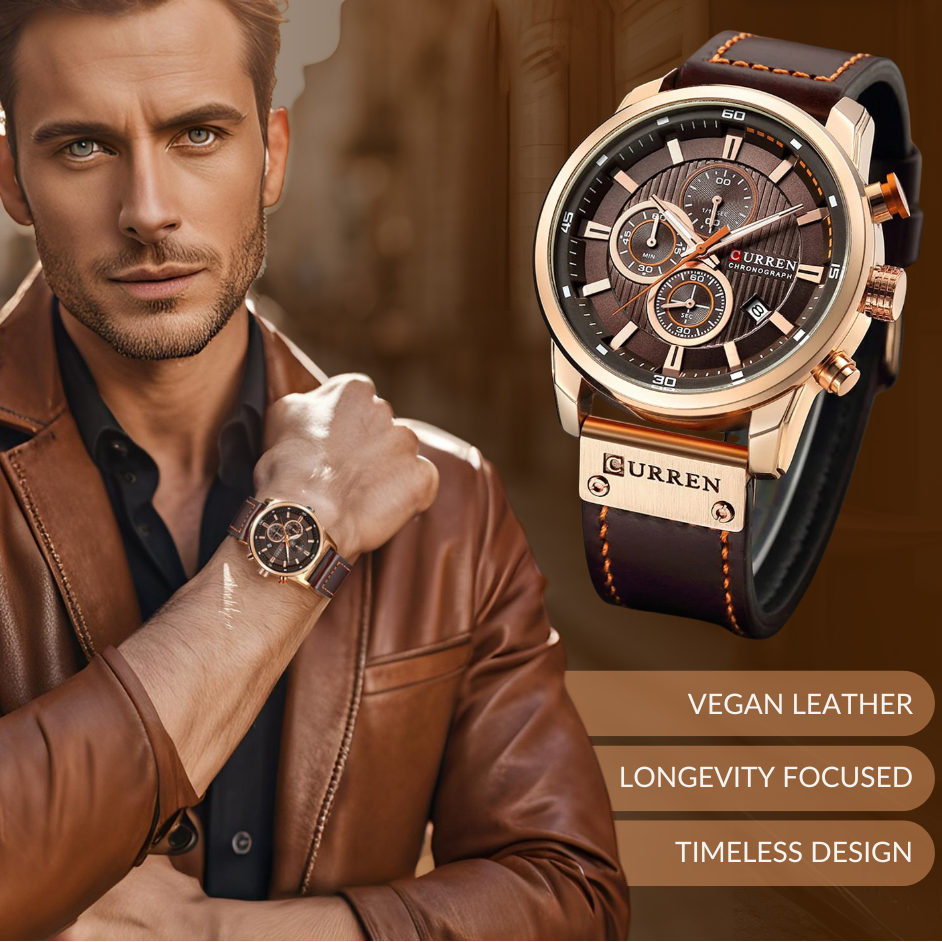 Elegant Quartz Watch with Leather Band
