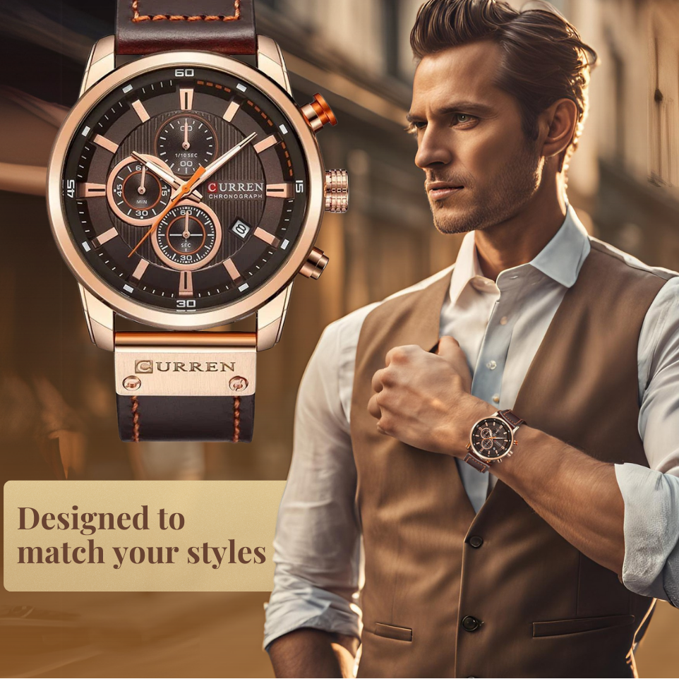 Elegant Quartz Watch with Leather Band