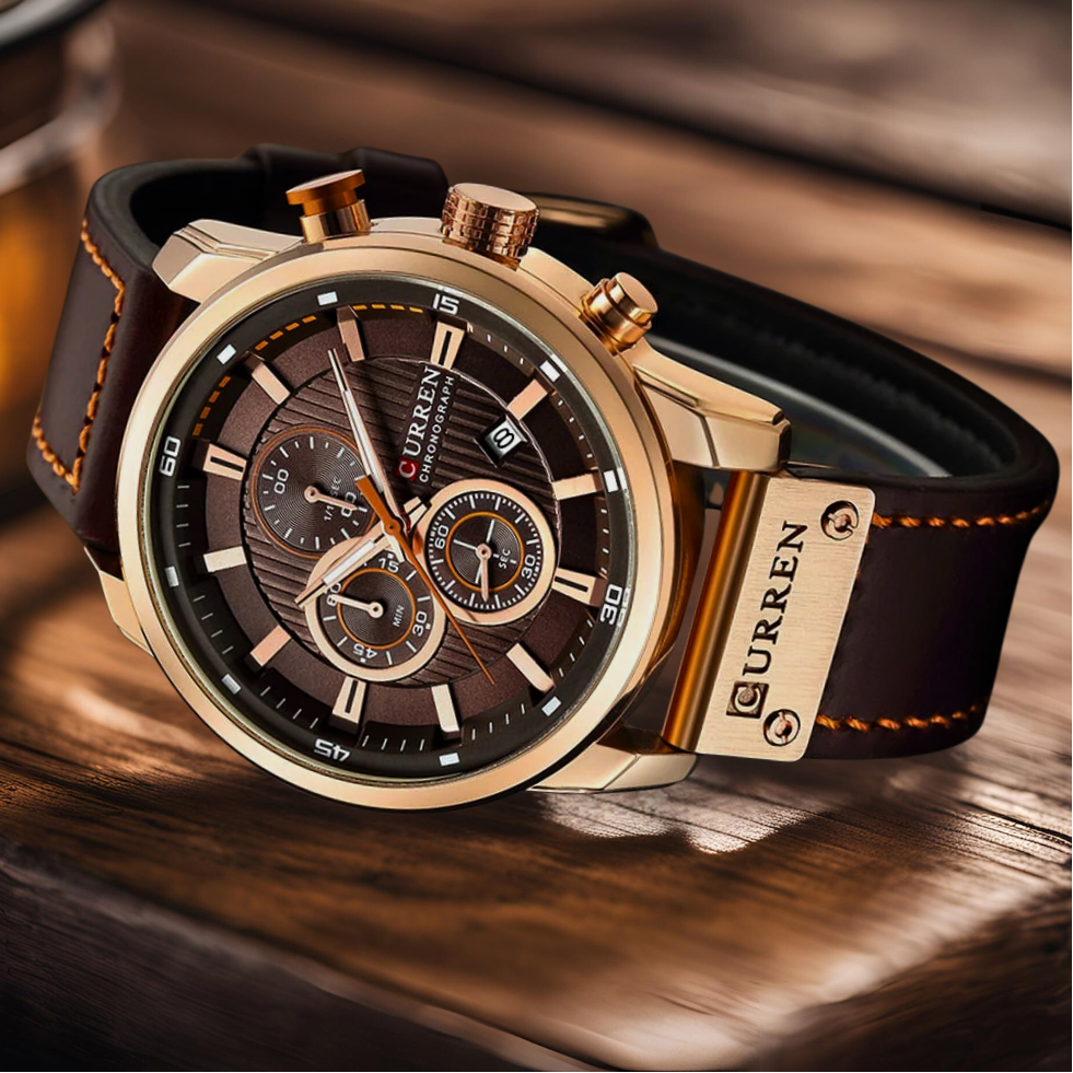 Elegant Quartz Watch with Leather Band