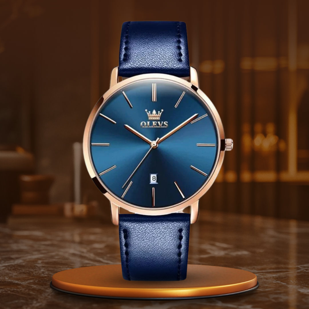 Leather Band Car Date Watch